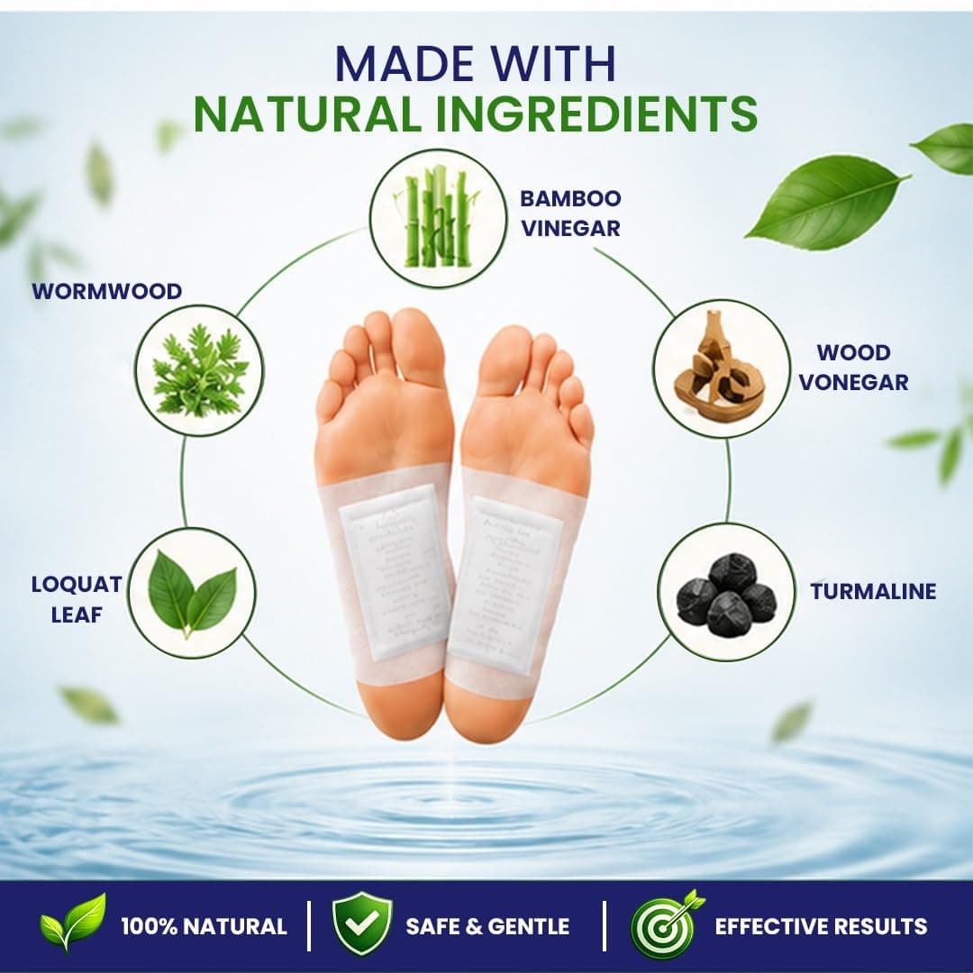 Shatras Herbal Foot Patch for Detox & Relaxation | Overnight Foot Pads for Tired Feet | Natural Ingredients for Sleep Aid, Pain Relief, Toxin Removal with Bamboo Vinegar Foot Patches with Adhesive Sheets-20 Pieces (PACK OF-2)