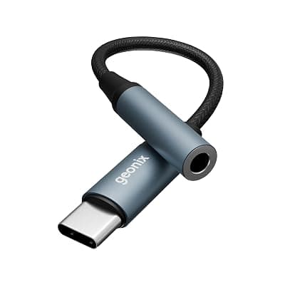 Geonix Befit AX7 Type C to 3.5mm AUX Adapter | Built-in DAC | Mic &amp; Audio Support | Plug &amp; Play | Nylon Braided &amp; Aluminum Alloy | Compatible with Smartphones, Tablets &amp; Laptops