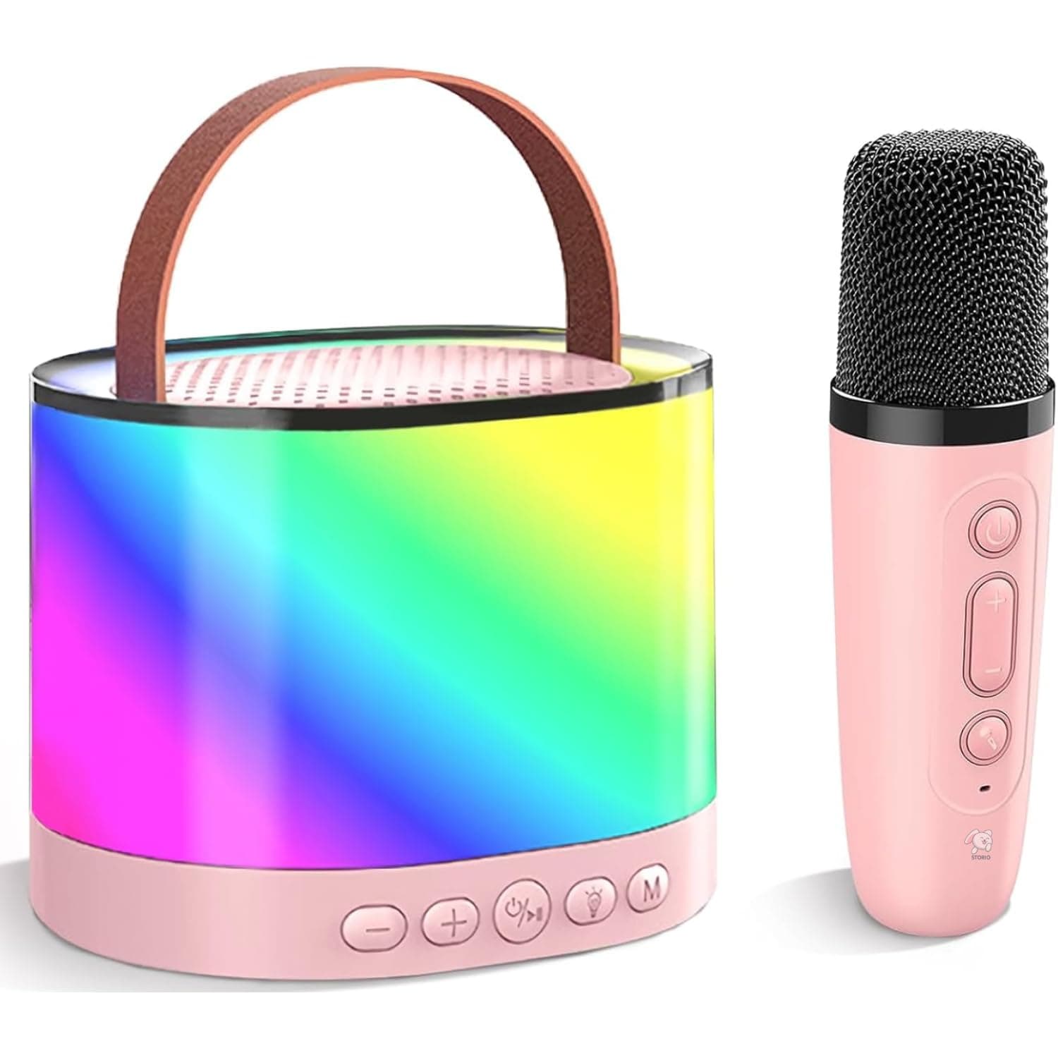 Storio Rechargeable Round Karaoke Machine for Kids & Adults with Wireless Microphone Portable Bluetooth Speaker with Dynamic Lights Birthday Gift Ideas Singing Toys for Girls Boys 4 5 6 7 8 9 10 Years