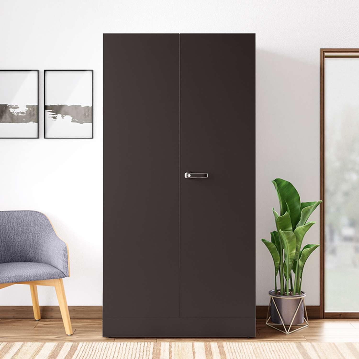 Interio by Godrej Almirah Auraline Women Basic 2-Door Steel Almirah, Cupboard for Clothes (Textured Coffee Brown), 1-Year Warranty, 7 Shelves, 1 Drawer