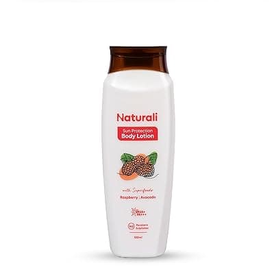 Naturali Sun Protection Sunscreen Body Lotion | SPF 25 PA+++ UVA/UVB Protection | Nourishing &amp; Moisturising | Lightweight | Non-sticky | Non-greasy | Avocado &amp; Raspberry Body Lotion | 100ml