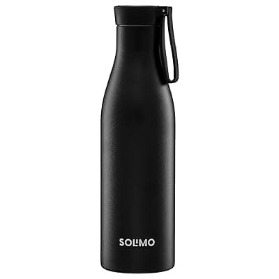 Amazon Brand - Solimo 850ml Stainless Steel Vacuum Insulated Bottle with Carry-on Strap | Double-Wall Insulation, Leak-Proof, 24 Hours Hot and Cold | for Work, Home, Commute and Travel | Black