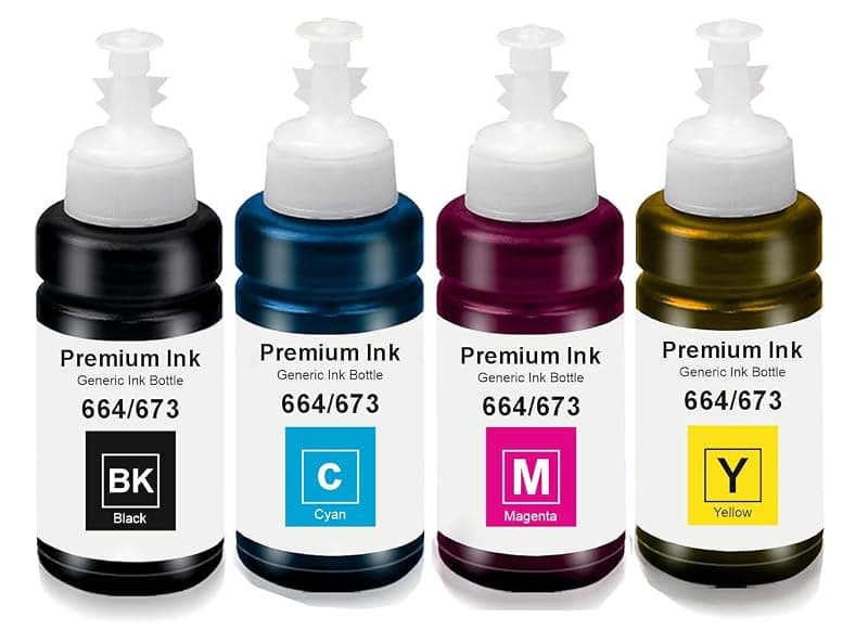 KOSH T664 Refill Ink Compatible for Epson L130, L310, L361, L380, L405, L565, L365, L485, L220, L360, L130, L130 and L380 Printers (4, Black Cyan Magenta Yellow)