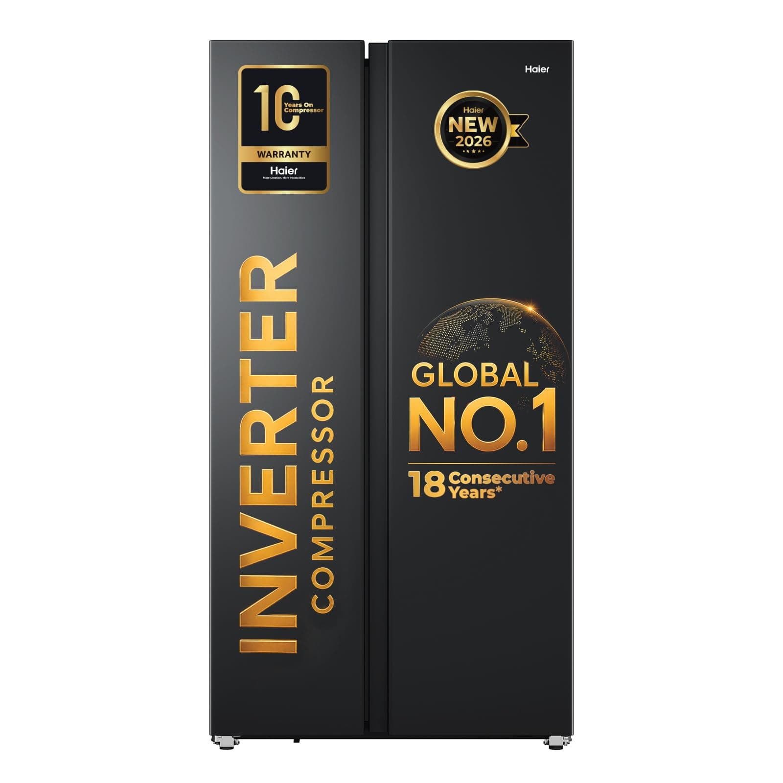 Haier 540L 3Star 2 Door Side by Side Frost Free Refrigerator|Expert Inverter|Internal Mi-com|Twist Ice Tray|Deo Fresh Technology (HRS-615LB, Luxe Black)