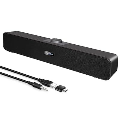 EL003 6W USB-Powered Black Computer Speakers, Sound Bar Style, Stereo, 2.1 Channels, 5" Woofer &amp; Tweeter, 3.5mm Audio Input, 51.2" Cable, 6-Month Warranty