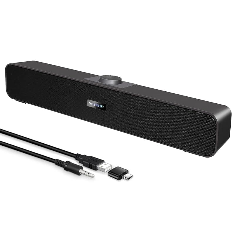 EL003 6W USB-Powered Black Computer Speakers, Sound Bar Style, Stereo, 2.1 Channels, 5" Woofer &amp; Tweeter, 3.5mm Audio Input, 51.2" Cable, 6-Month Warranty