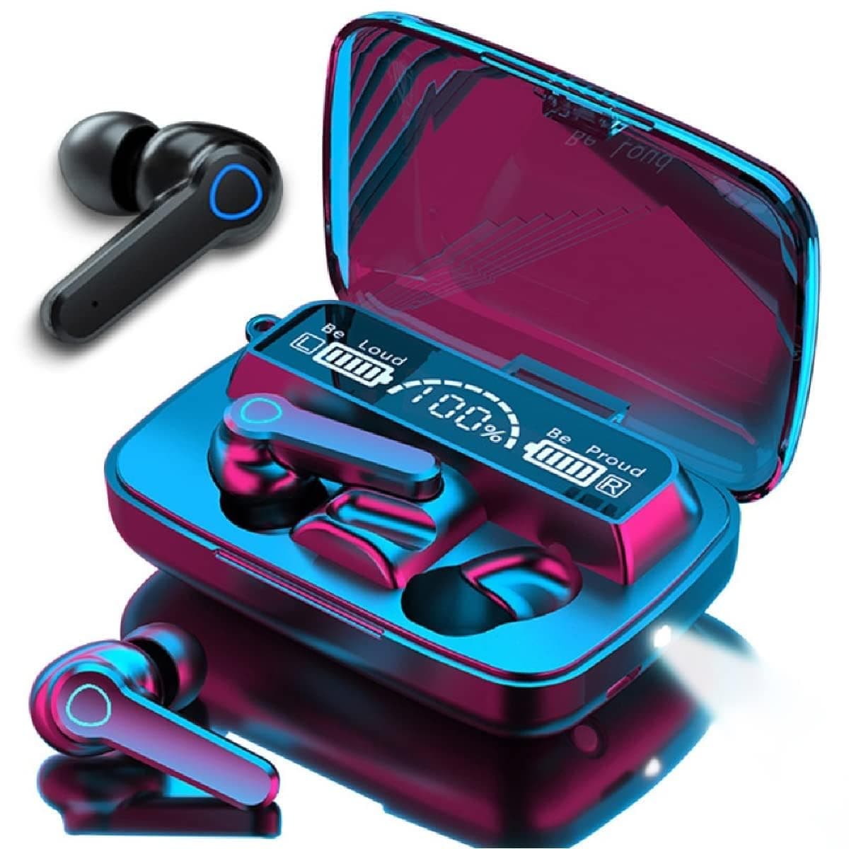 Les Bon Amis M19 True Wireless Earbuds with Compatible Bluetooth V5.1, Waterproof Bluetooth Earphones with Mic, Noise-Cancellation, Auto Pairing Bluetooth Headset Pack of 1 - Black
