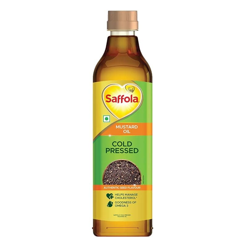 Saffola Cold Pressed Mustard Oil | 100% Cold Pressed Mustard Seed Oil | Kachi ghani Mustard Oil, 0 trans fat, Unrefined, Chemical free | Helps Manage Cholesterol, Goodness of Omega 3 with Authentic Seed Flavour | 1L Pet Bottle