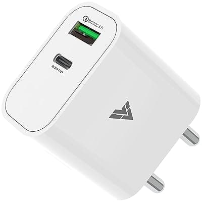 DR VAKU® 2 in 1 PD QC 20W Dual Port Charger Type C Adapter for iPhone 16/16 Plus/16 Pro/16 Pro Max, 15/15 Plus/15 Pro/15 Pro Max, 14/13/12 Series PD 3.0 Multiple Protection Fast Charging Adaptor-White