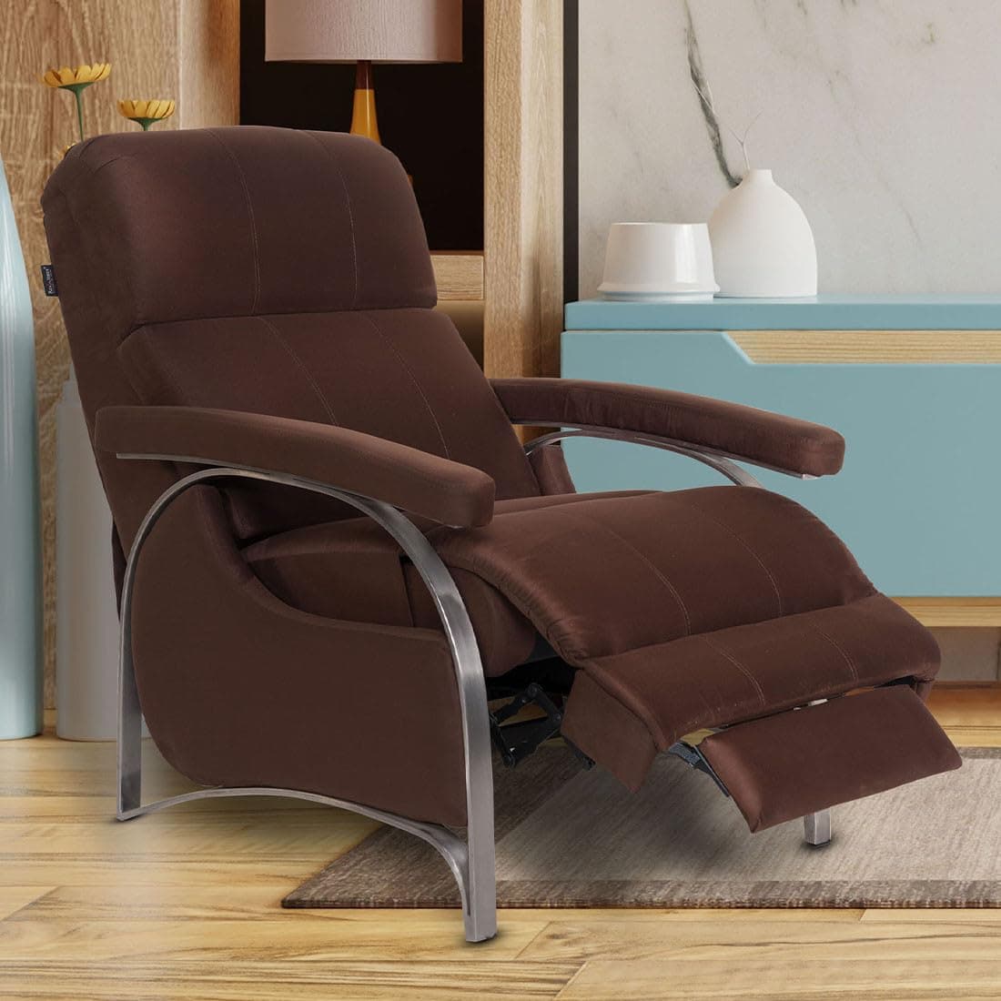 Recliners India Single Seater Pushback Recliner Sofa | 3 Modes of Comfort | 645 Pushback Recliner Chair | Cushion Armrest | Living Room Recliner Sofa | 1-Year Manufacturer Warranty | Colour- Brown