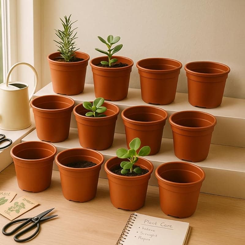 Ugaoo Garden Plastic Pots for Indoor Plants (6 inch, Brown/Terracotta Color, Set of 12)