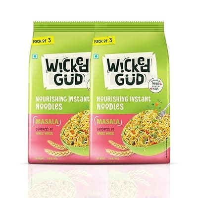 WickedGud Masala Noodles, Pack of (207gm x 2) | Whole Wheat | Whole Wheat | No Maida | No Palm Oil | No MSG |Source of Protein | High Fibre | Cholesterol Free