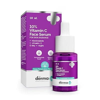 The Derma Co 10% Vitamin C Face Serum with 5% Niacinamide, Powered by Deep Penetration Formula™ | Fades Dark Spots | Reduces Pigmentation | Boosts Collagen | Brightens Skin | Suitable for All Skin Types | 10 ml
