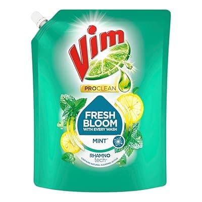 Vim ProClean Dishwash Liquid with Mint powered by RhamnoTech™, Fresh Bloom with Every Wash, Removes Tough Grease and Odours, 1700 ml