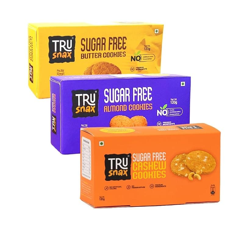 TruSnax Sugar-Free Cookies Combo Pack | Classic Trio – Butter, Almond & Cashew | Diabetic-Friendly | No Preservatives | 3 × 120g