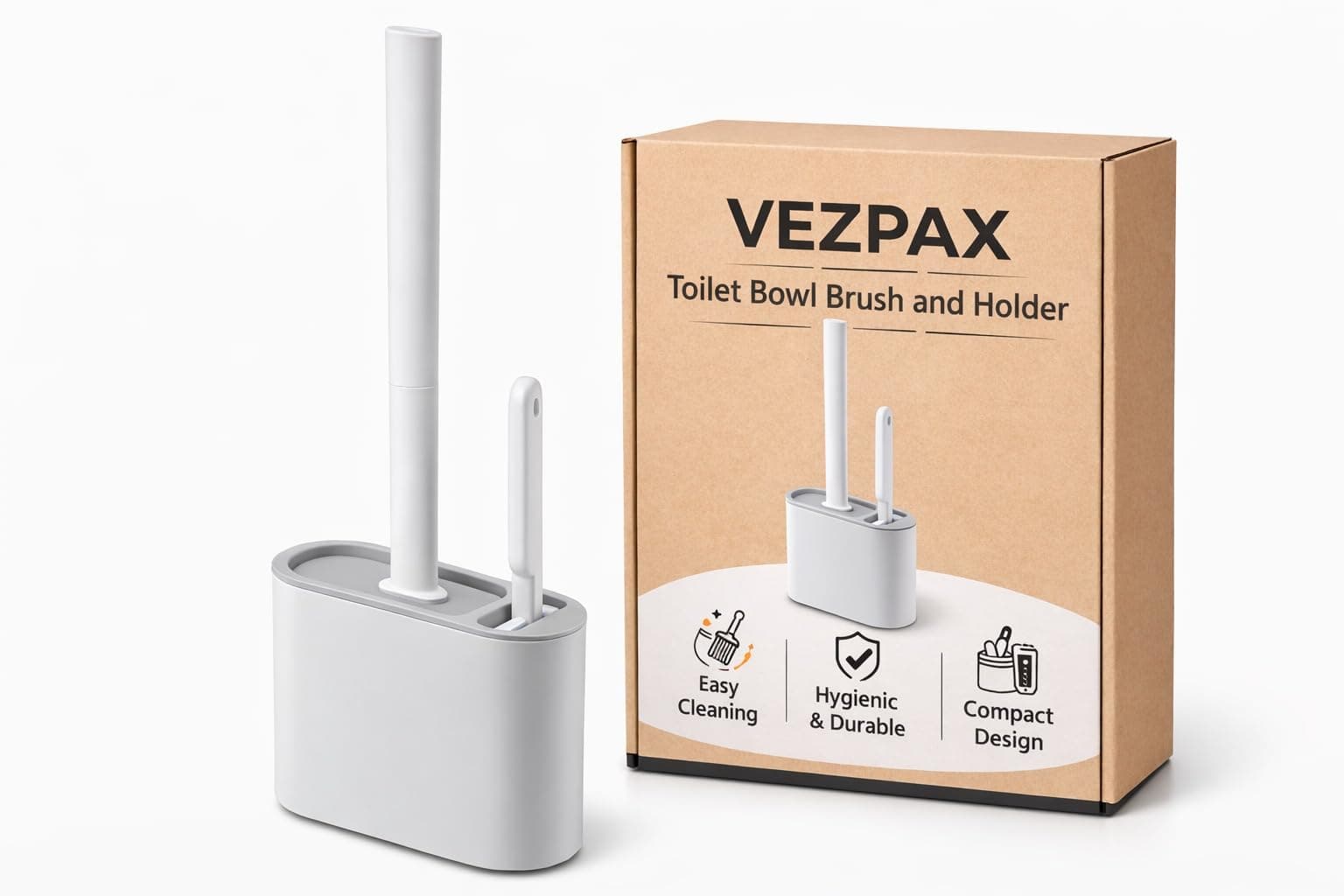 VEZPAX Toilet Bowl Brush with Holder - Wall Mounted Silicone Flat Toilet Cleaner | Long Handle Bathroom Scrubber Tool(2 in 1 (2 Brush))