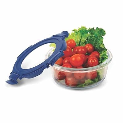 SignoraWare Secure N Store Borosilicate Glass Round Container | Airtight Seal | Microwave Safe | Reheating &amp; Baking | Stylish &amp; Practical | Great for Office, Travel &amp; Outdoors (950ml | Clear)