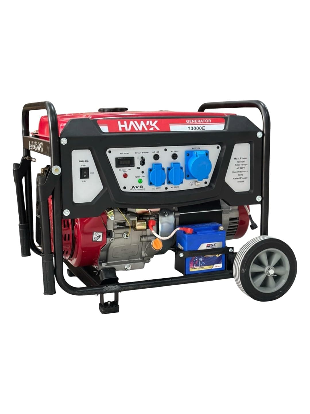 HAWK 13000E 10 kW Single‑Phase Petrol Generator – Electric & Recoil Start, 25 L Tank, AVR, Heavy‑Duty Commercial Backup”