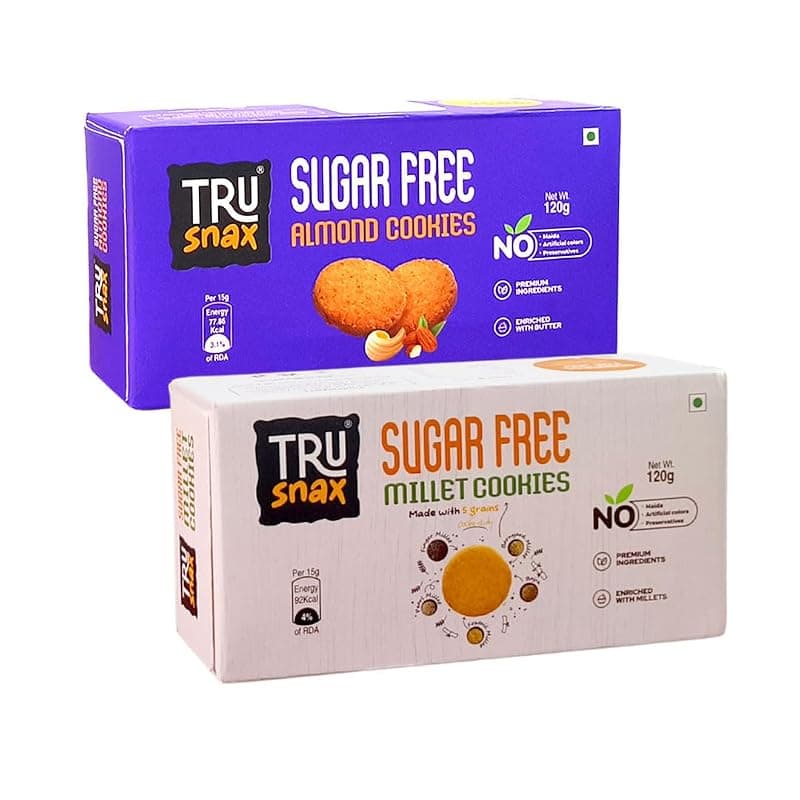 TruSnax Sugar-Free Cookies Combo Pack | Almond & Millet Cookies | No Preservatives | Made with Natural Ingredients | 2 × 120g