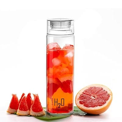 CELLO H2O Glass Fridge Water Bottle with Plastic Cap 920ml, Clear | Leakproof &amp; Durable | Wide Mouth, Easy To Clean | Easy Grip Glass Water Bottle For Kitchen, Home, Office, Gym, Travel
