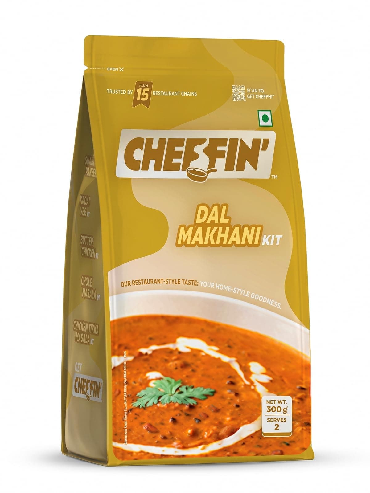 Cheffin' Dal Makhani 300g | Ready to Cook in 10 mins | Serves 2-3 | No Added Sugar, No Preservatives | 3-Pouch Cooking Kit for Restaurant Style Taste at Home