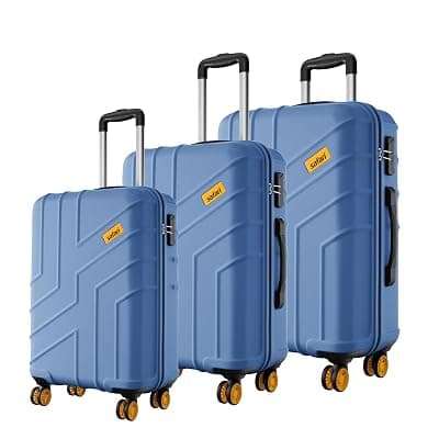 Safari Stratos 8 Wheels Set of 3 Trolley Bags, Hard Case Polycarbonate, 360º Wheeling Carry on &amp; Check-in Luggage for Men &amp; Women, Suitcase for Travel, Trolley Bags for Travel, Steel Blue