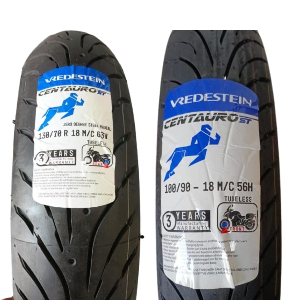 Motorcycle Tyre Combo Pack, 100/90-18 56H TL and 130/70R18 63V TL Radial, specifically designed for RE 350 Interceptor 650, 3 Years Manufacturing Warranty (Manufacturing Date 2024)