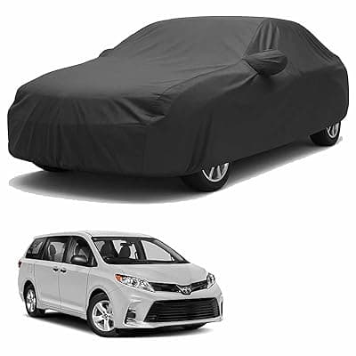 Sulfar 100% Water Resistant Car Body Cover Compatible with Mirror for Toyota Sienna (Triple Stitched, Full Bottom Elastic, Dark Grey)