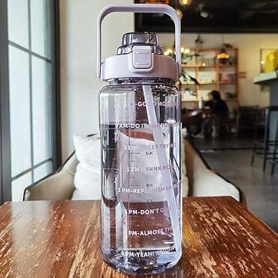 2 L Capacity Straw Transparent Motivational Water Bottles|Time Marker Leak Proof&Break-Proof|Best Usage For Office/School/College/Gym/Travel Bottle|Bpa-Free Sports Bottle (1PCS) Plastic