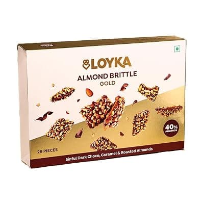 Loyka Almond Brittle Gold Choco Box - 28 pcs |Premium Chocolate Gift Hamper | Chocolate &amp; Nut Dryfruit Delicacy | Roasted California Almonds (40%), Dark Choco &amp; Salted Caramel|Any-time snack,408 grams