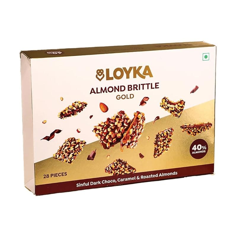 Loyka Almond Brittle Gold Choco Box - 28 pcs |Premium Chocolate Gift Hamper | Chocolate &amp; Nut Dryfruit Delicacy | Roasted California Almonds (40%), Dark Choco &amp; Salted Caramel|Any-time snack,408 grams