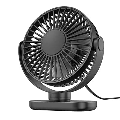 TOPK USB Portable Fan 5.9 Inch Small Table Fan with 3 Speed Settings, 360° Adjustable Head, Detachable & Washable, Mini Desk Standing Fan for Home/Office/Library (Black)