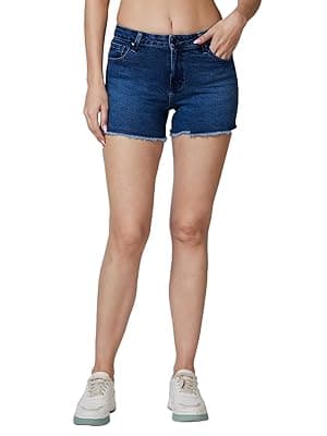 Spykar Mid Rise Blue Shorts for Women