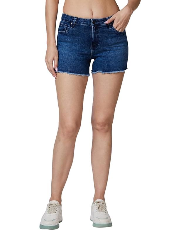 Spykar Mid Rise Blue Shorts for Women