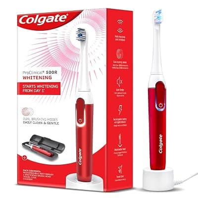 Colgate Proclinical 500R Whitening Rechargeable Sonic Toothbrush, Electric Toothbrush with Soft &amp; Spiral Bristles, Dual-Brushing Mode (With Replaceable Brush Head, Charger, and Travel Case Included)