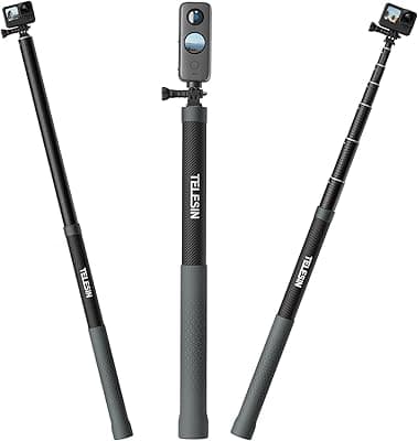 TELESIN G3 Long Selfie Stick Pole (Upgraded 118"/3M), Carbon Fiber Extension Monopod Compatible with GoPro Max Hero 11 10 9 8 7 6 5, Insta360 One RS X2 X3 Go 2, DJI Action 2 3 AKASO
