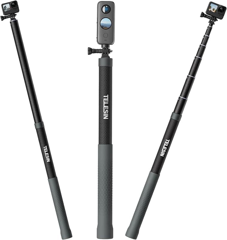 TELESIN G3 Long Selfie Stick Pole (Upgraded 118"/3M), Carbon Fiber Extension Monopod Compatible with GoPro Max Hero 11 10 9 8 7 6 5, Insta360 One RS X2 X3 Go 2, DJI Action 2 3 AKASO
