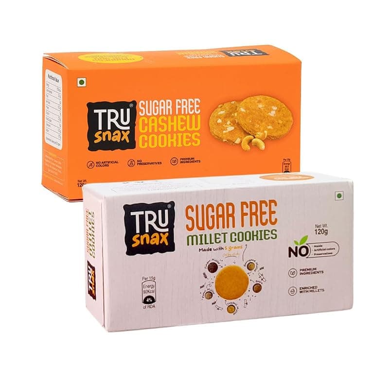 TruSnax Sugar-Free Cookies Combo Pack | Cashew & Millet Cookies | No Preservatives | 2 × 120g