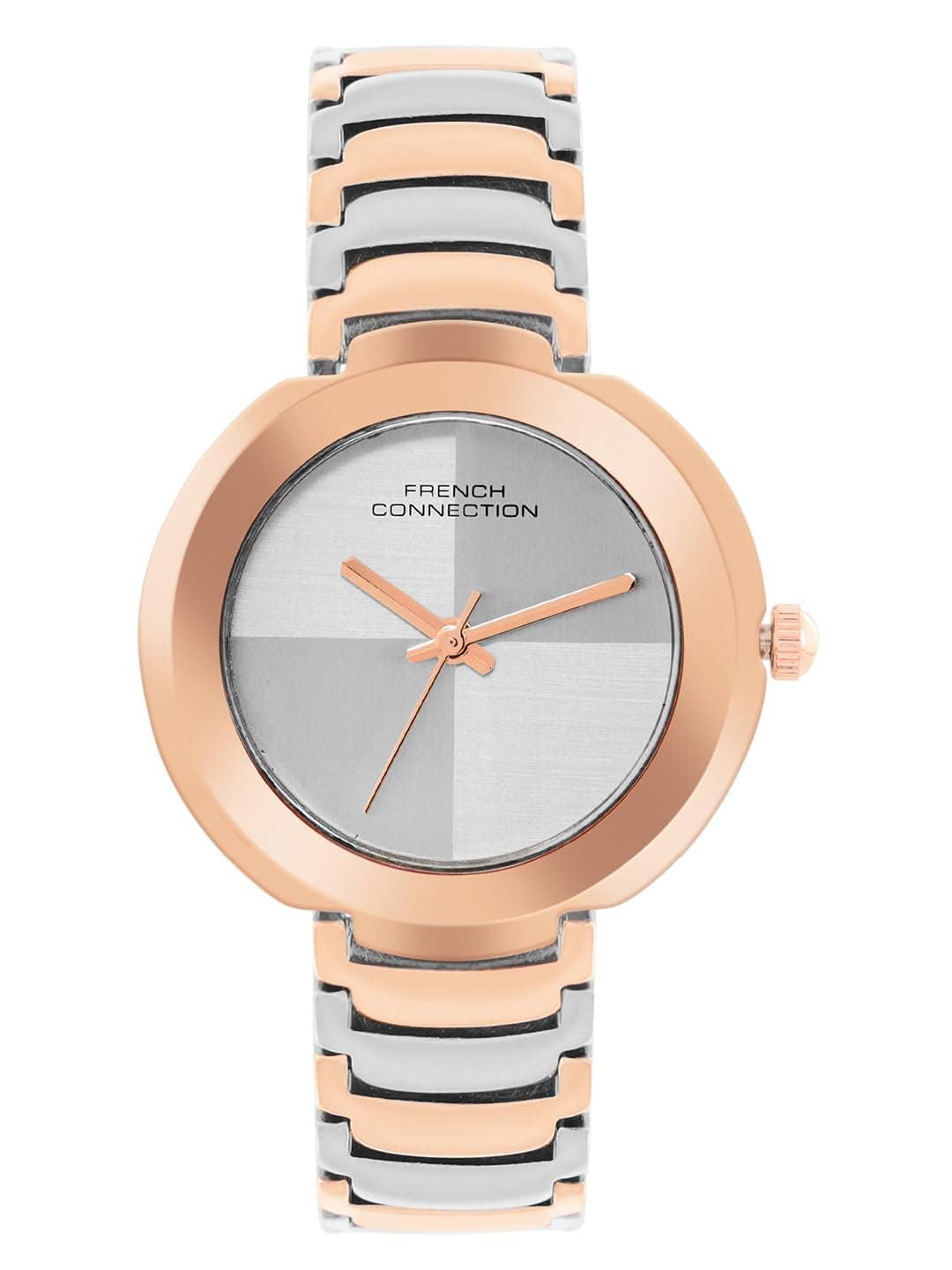 French Connection Silver-Grey Two- Tone Round Dial Analog Watch for Women- FCN0109RTM