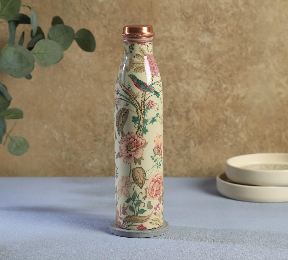 India Circus by Krsnaa Mehta Copper Water Bottle (950 ml), Rustic Realm Design, Digital Printed Enameled Finish, Tamba Bottle, Multicolour, Pack of 1
