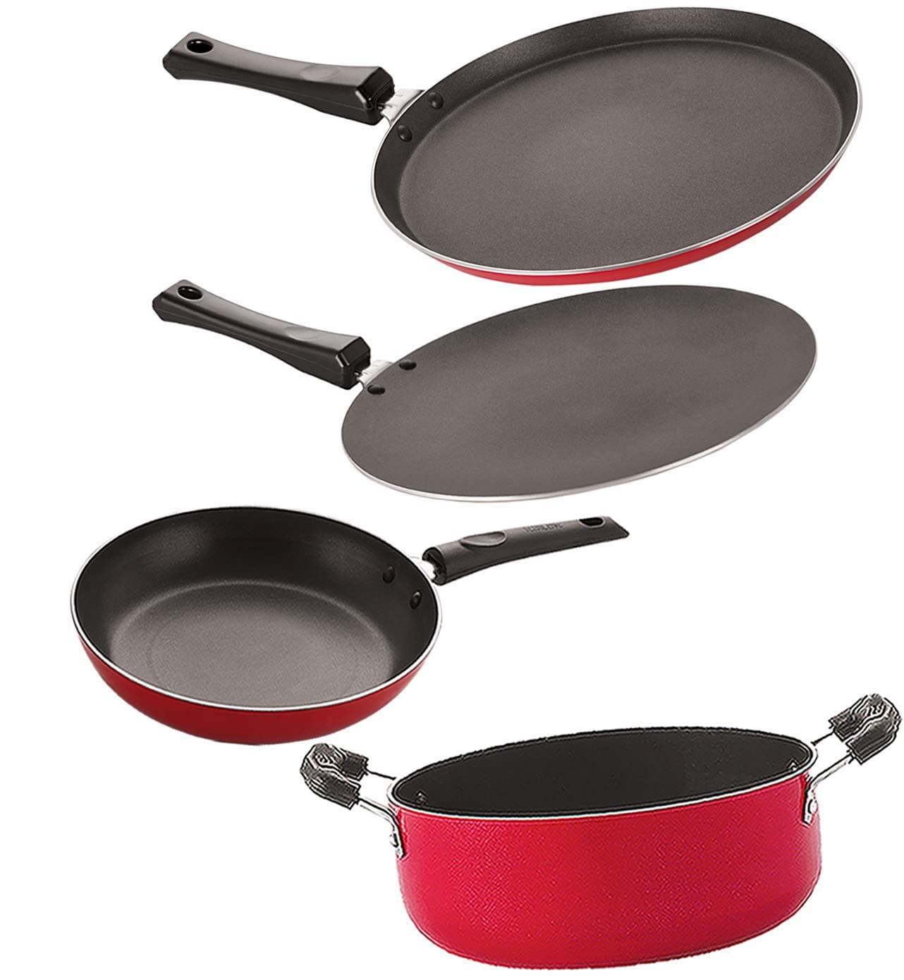 Nirlon 3 Layer Coated Non Stick Aluminium Pots and Pans Cooking Item Gift Set of 4 Pieces (FT13_CT12_TP22_CS24)