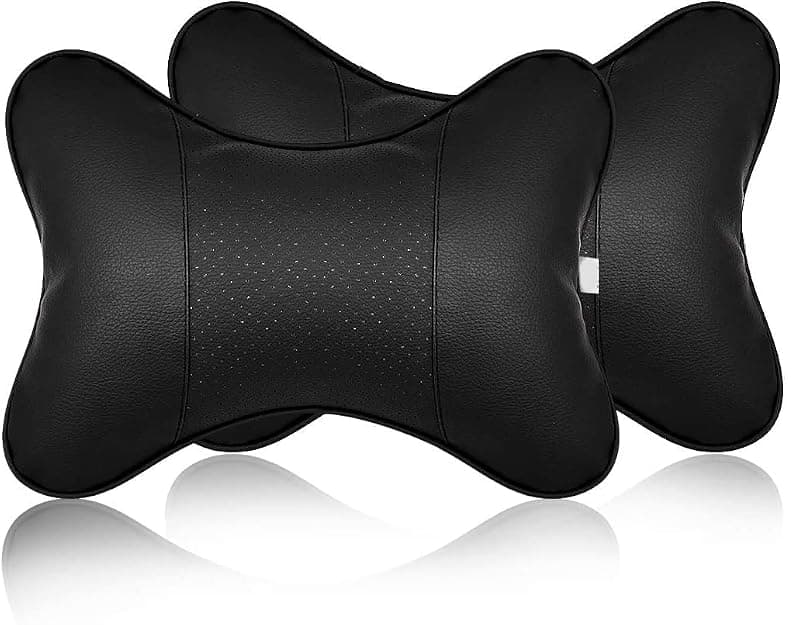 Eliane Universal Car Neck Rest Headrest Pillow Soft Cushion Cervical Pain Relief Support with Adjustable Straps for All Cars Driving Seat Office Chair, Travel Pack of 2 (Black, Faux Leather)