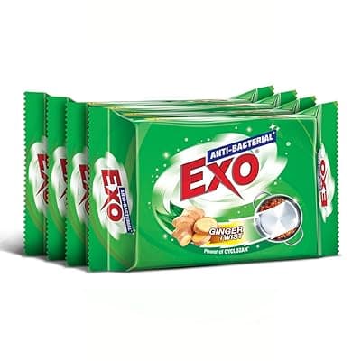 Exo Dishwash Bar, 480gm (120gm X (3 + 1 Bar Free) | Goodness Of Ginger | Remove Tough Grime, Kills Bacteria &amp; Sanitizes The Utensils
