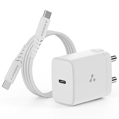 Ambrane 25W Mobile Charger Adapter with Charging Cable | Fast Charging for Samsung Smartphones, iPhone 15/14/13/12/11/X &amp; Pro Series &amp; Other Type-C Devices (Charge 25, White)