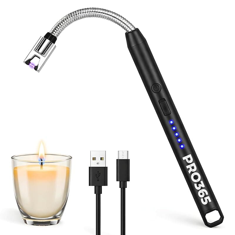 PRO365 USB Rechargeable Electric Candle Lighter | Windproof Arc Lighter with 360° Flexible Neck | Safety Lock & LED Indicator | Flameless Kitchen & Outdoor Gas Lighter(Black)