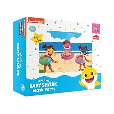 Funskool Handy Crafts Baby Shark Mask Party & Finger Puppets, Birthday Themed Party, Make 2 Soft Masks & 6 Finger Puppets for Boys & Girls, Art and Craft Kit, Ages 5 Years and Above, Multicolour