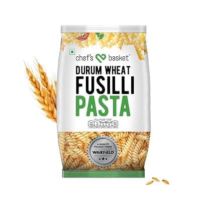 Chef's Basket Fusili Pasta | Made With 100% Durum Wheat Semolina | 100% Suji | No Maida | Rich in Protein &amp; Fibre | 100% Vegetarian | Non-Sticky Healthy Pasta | 500 gm Pouch
