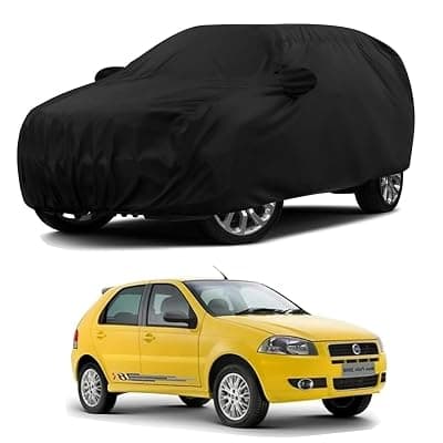 Sulfar 100% Water Resistant Car Body Cover Compatible with Mirror for Fiat Palio D (Triple Stitched, Full Bottom Elastic, Black)