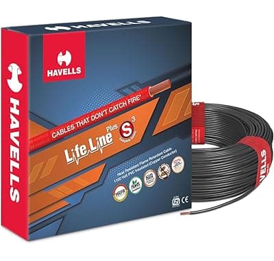 Havells LifeLine+ S3 | 2.5 sq.mm Copper Wire (90m-Black)| Class 2 Conductor (100% Copper), Heat Resistant & Flame Retardant - Ideal for Domestic & Industrial Use (WHFFDNKA12X5)