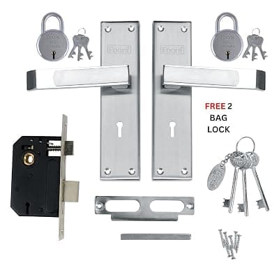 Foora Luxury Mortise Lock Set - 6 Lever Mechanism, High-Security, SS Matt Finish, Brass Latchbolt with Reversible Latch, Steel Handle, Suitable for Left &amp; Right-Handed Doors, Includes 3 Keys (2401)
